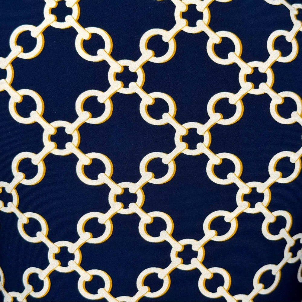Lauren Ralph Lauren Wrap Dress Navy Blue Gold Chains 10 Classic Preppy Stretch - Picture 5 of 12